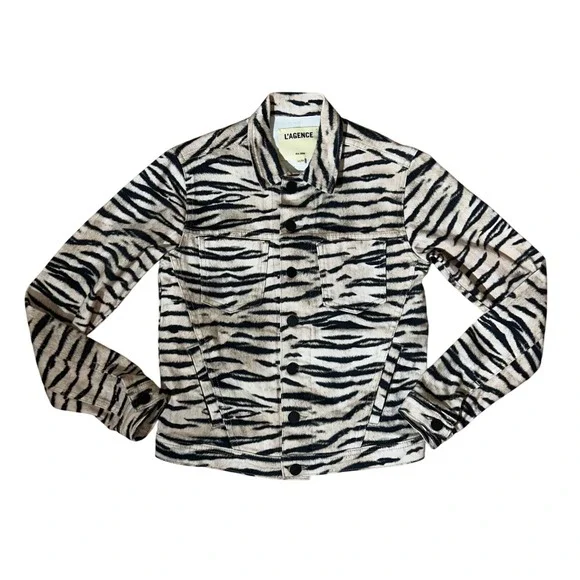 L'agence celine tiger‎ stripe print denim jacket slim femme XS